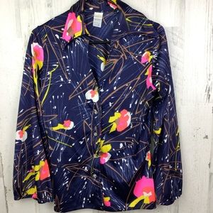 Jantzen Vtg 60’s 70s Retro Shirt Multicolor Disco Polyester Button Up USA Med